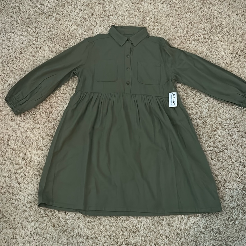 Old Navy green collar button down dress, 3/4 sleeve